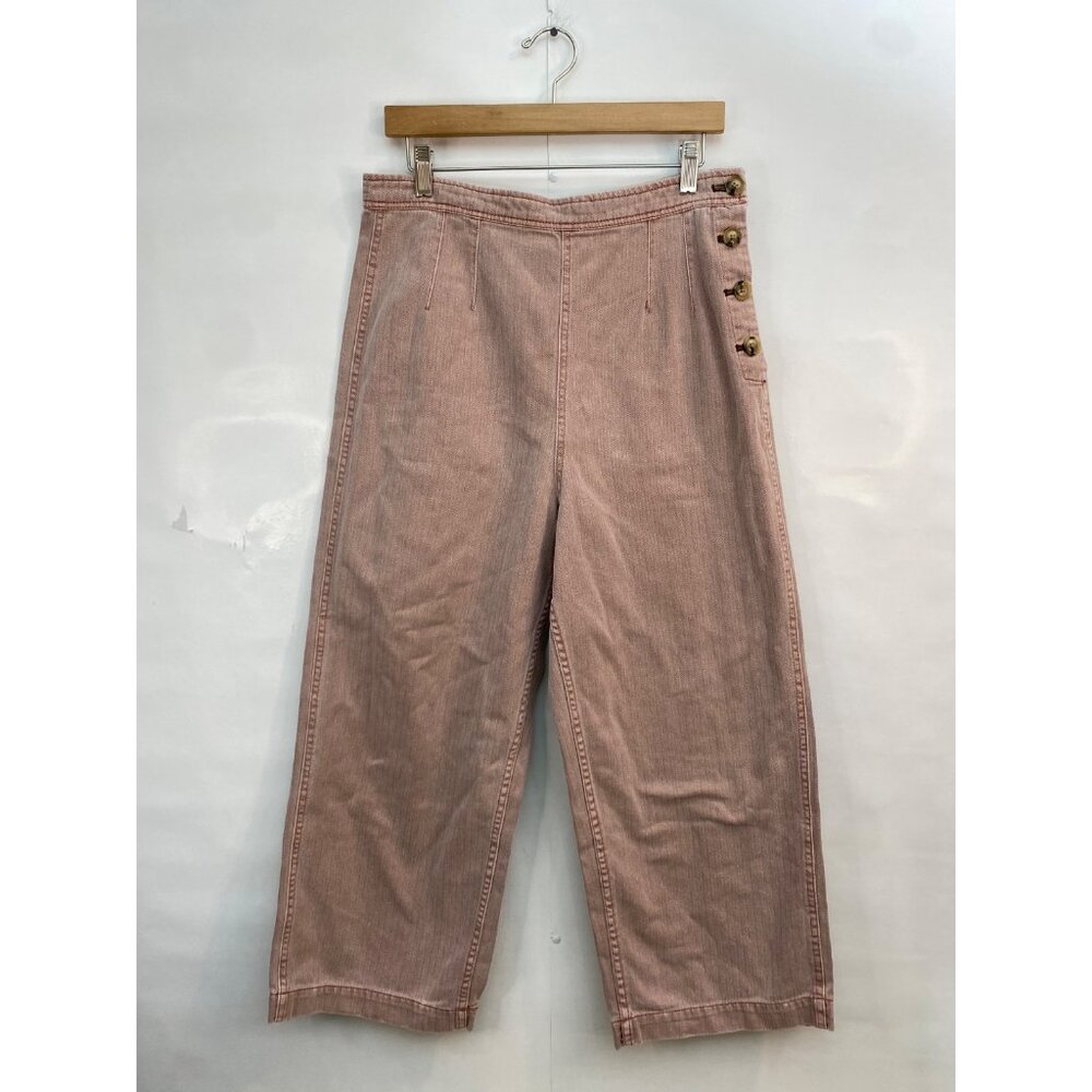 Free People Women's Clean Mod Utility Crop Pant Light Pink Mauve Striped Size 12
